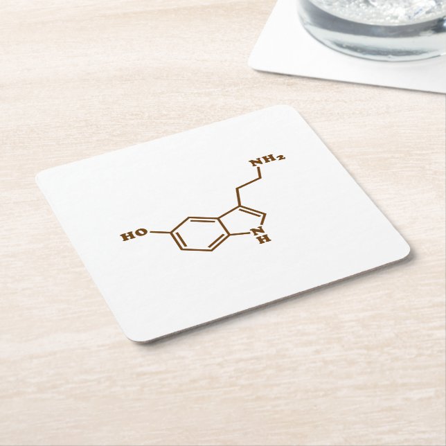 Serotonin Molecular Chemical Formula Square Paper Coaster (Angled)