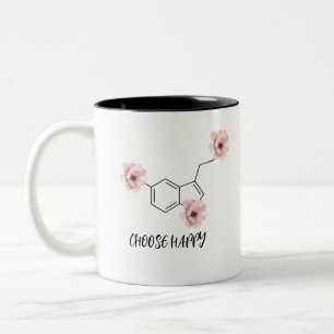 Serotonin Molecule Pink Flowers Choose Happy Two-Tone Coffee Mug