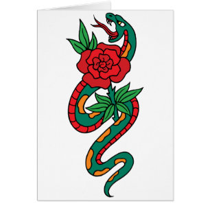 Serpent enveloppé autour d'un tatouage rose rouge