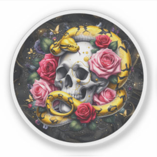 Serpent Floral Avec Sticker Crâne.