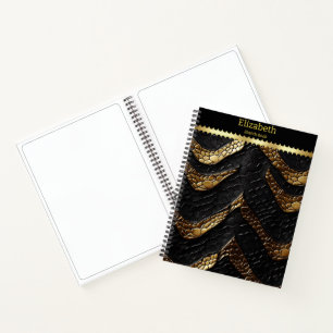 Serpent skin: intricate black and gold notebook