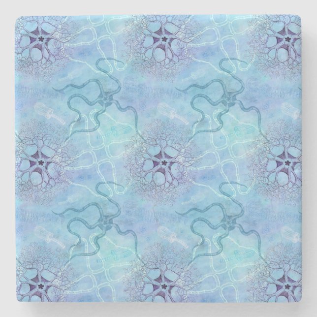 Serpent Star and Plankton Marine Life Stone Coaster (Front)