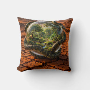 Serpent & the Orb of Eden Surreal Dreamscape Throw Pillow