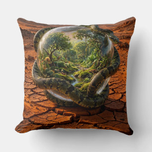 Serpent & the Orb of Eden Surreal Dreamscape Throw Pillow