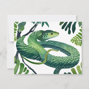 Serpent Vert   Année du Serpent Carte Aquarelle