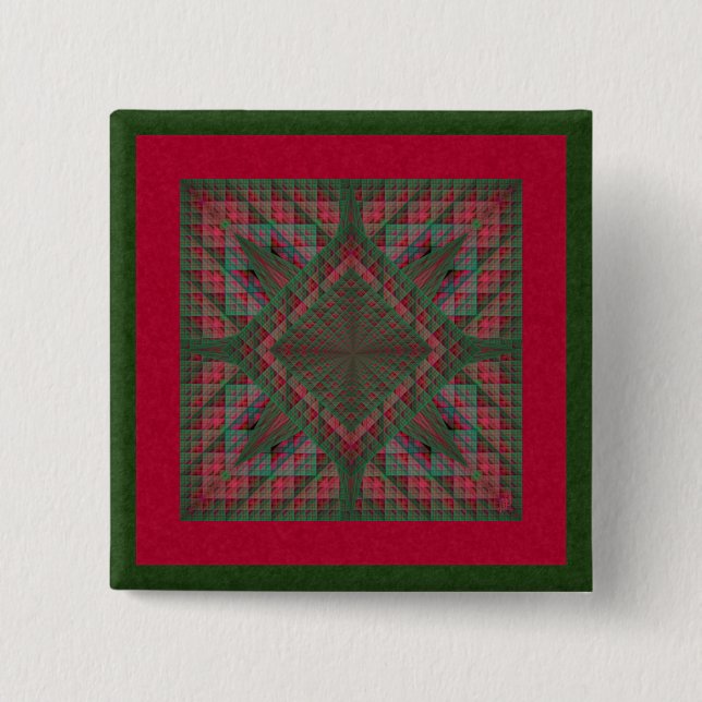 Serpinski's Squares Quilted Christmas Fractal 2 Inch Square Button (Front)