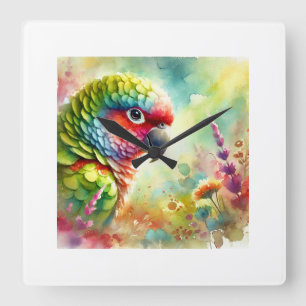 Serrana Parakeet 151024AREF147 - Watercolor Square Wall Clock