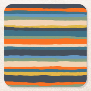 Serrate Stripes Colourful Retro Contemporary Square Paper Coaster
