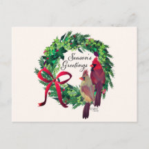 Serre de Noël avec Cardinals Grey Carte postale