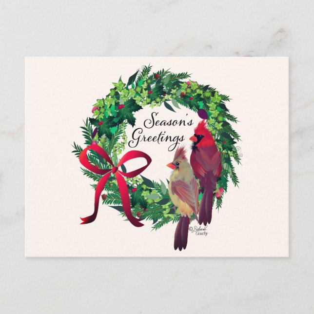 Serre de Noël avec Cardinals Grey Carte postale (Devant)