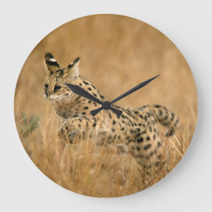 Serval (Leptailurus Serval) Jumping Large Clock