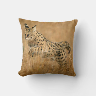 Serval (Leptailurus Serval) Jumping Throw Pillow