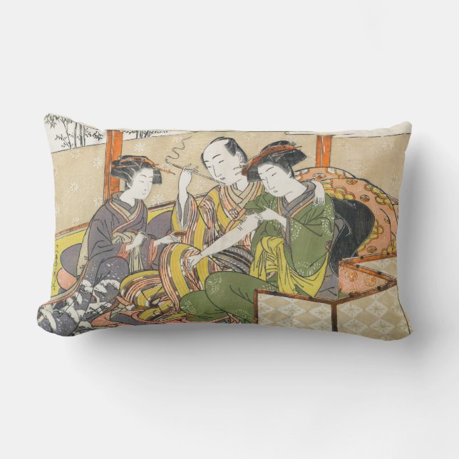 Servant Applying Medicinal to Geisha's Arm ukiyo-e Lumbar Pillow (Front)