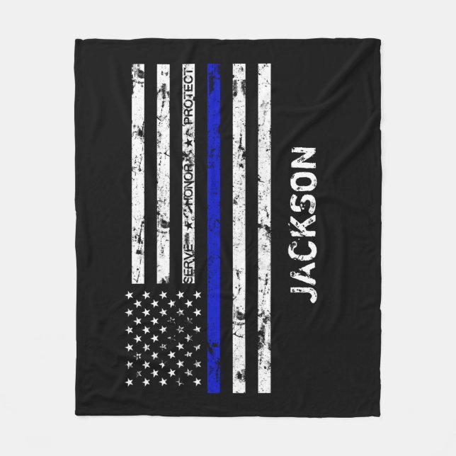 Serve. Honour. Protect Thin Blue Line Flag Fleece Blanket (Front)