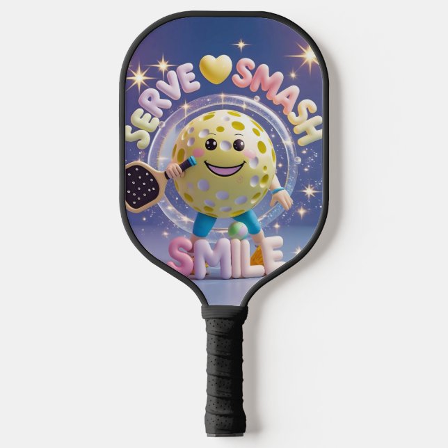 Serve. Smash. Smile. – Cute Kawaii Pickleball Desi Pickleball Paddle (Front)