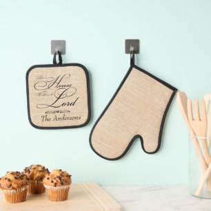 Serve the Lord personalized linen look Oven Mitt & Pot Holder Set