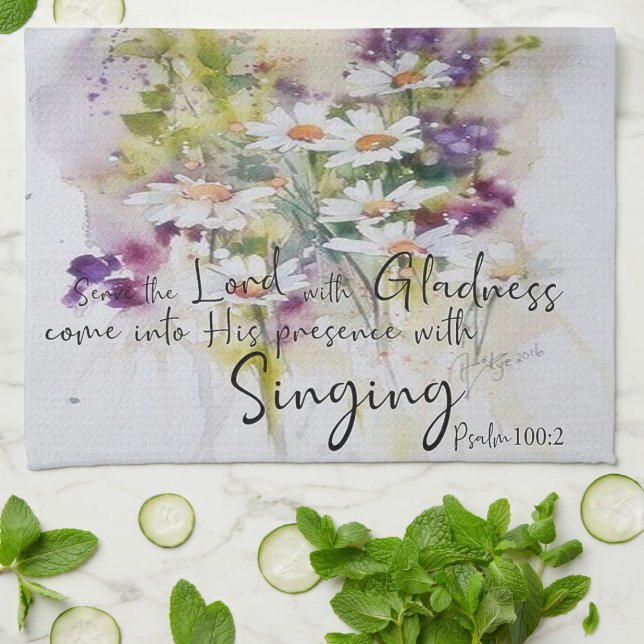 Serve the Lord with gladness floral  Kitchen Towel (Folded)
