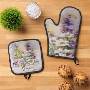 Serve the Lord with gladness floral Oven Mitt & Pot Holder Set