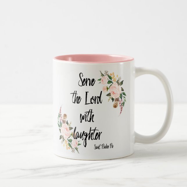 Serve the Lord with Laughter St. Padre Pio Two-Tone Coffee Mug (Right)