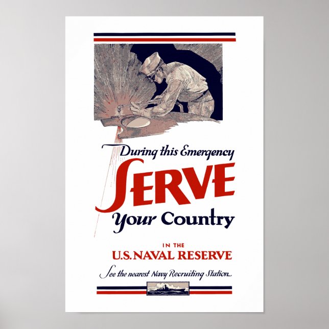 Serve Your Country In The Naval Reserve -- WW2 Poster (Front)