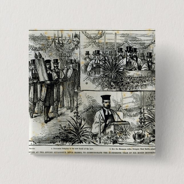 Service at the Jewish Synagogue 2 Inch Square Button (Front)