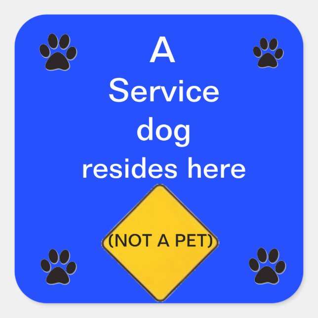 Service chien vit ici bleu autocollant (Devant)