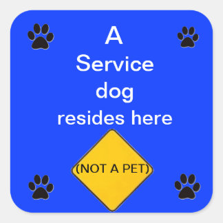 Service chien vit ici bleu autocollant