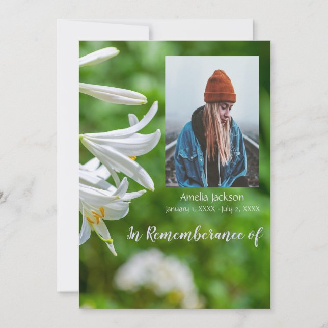 Service commémoratif Invitation Lys blancs Fleurs (Devant)