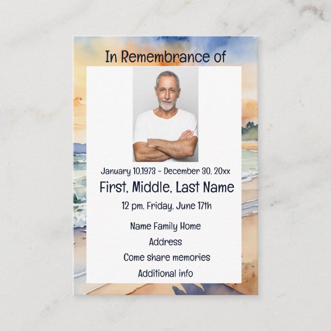 Service commémoratif Invitation Watercolor Beach P (Devant)