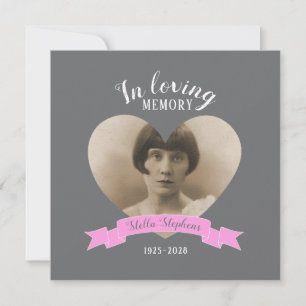 Service commémoratif photo ruban rose invitations