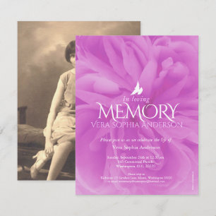 Service commémoratif violet rose invitations funér