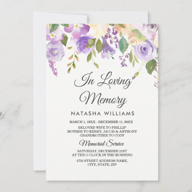 Service de Faire-part commémoratif aux fleurs viol (Devant)