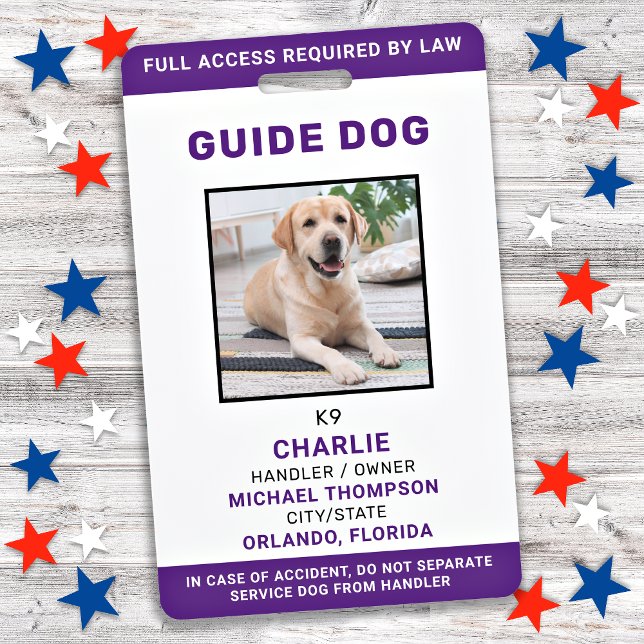 Service Dog Guide Dog ID Personalized Photo Badge (Creator Uploaded)