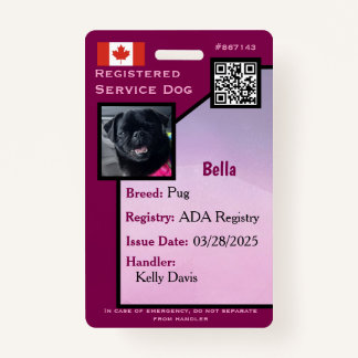 Service Dog ID Card purple vertical  Badge