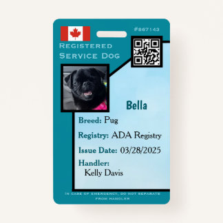 Service Dog ID Card teal vertical  Badge