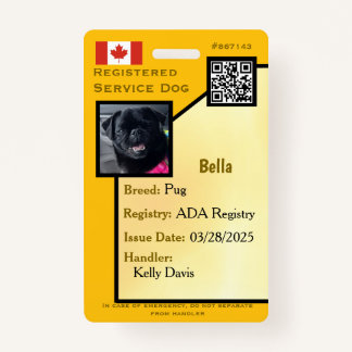 Service Dog ID Card yellow vertical  Badge