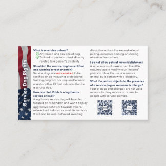 Service Dog Info Card: Quick Facts Business Card