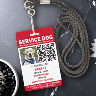 Service Dog Modern QR Code Red & White  Badge