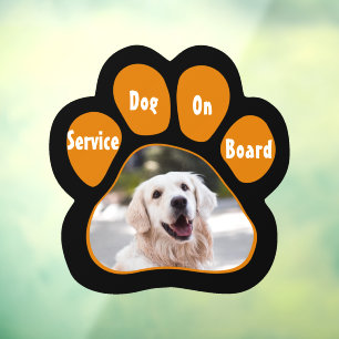 Service Dog On Board Paw Print Photo Orange Black  Window Cling