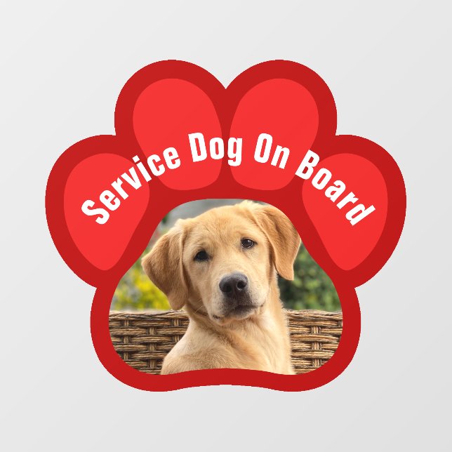 Service Dog On Board Paw Print Photo Red Window Cling (Sheet)