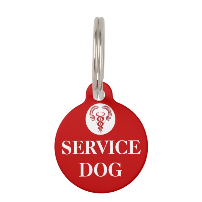 Service dog red caduceus pet tag (Front)