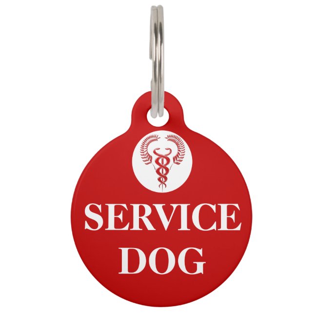 Service dog red caduceus sign pet tag (Front)