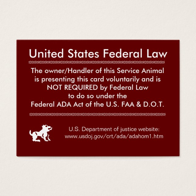 Service Dog Rights Card (Front)