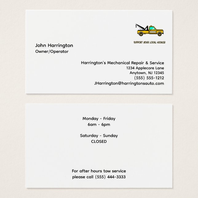 Service mécanique remorquage Cartes de visite sur  (Devant & derrière)