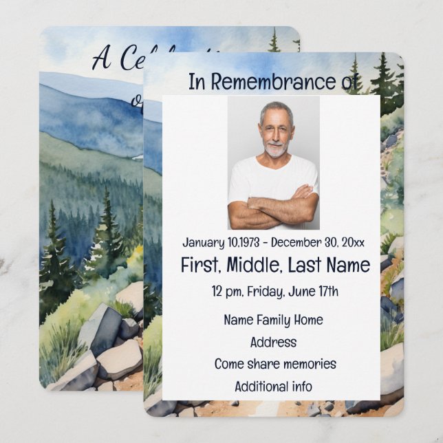 Service Memorial Invitation Vélo Aquarelle (Devant / Derrière)