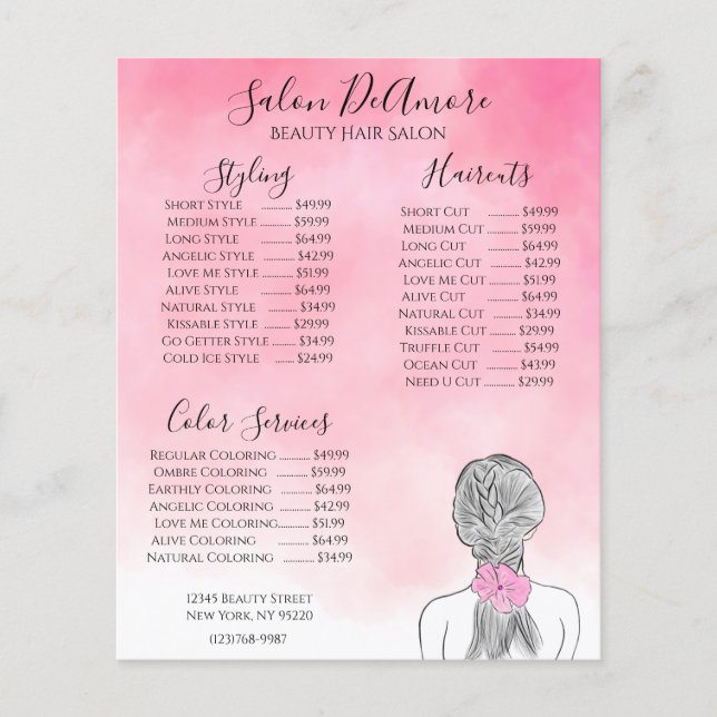 Service Menu Girl avec prospectus Aquarelle rose t (Devant)