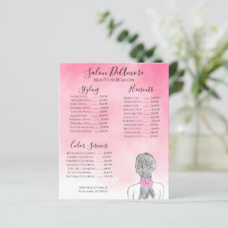 Service Menu Girl w/ Braid Pink Watercolor 