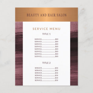 Service menu promotional beauty salon flyer
