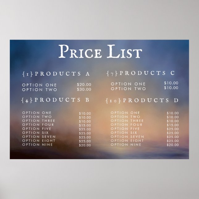 Service Price List Menu Custom Printed Poster (Front)