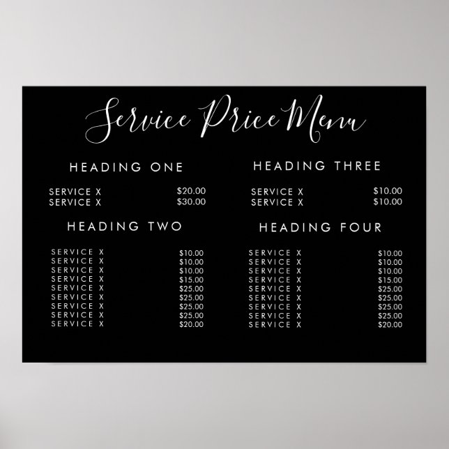 Service Price Menu Custom Make Printed Poster (Front)